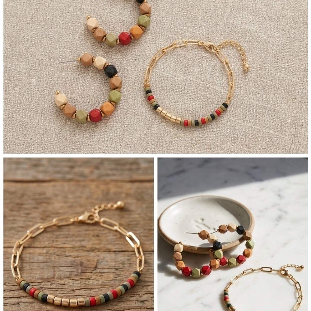 Hand Crafted Multicolor Beaded Earrings and Bracelet